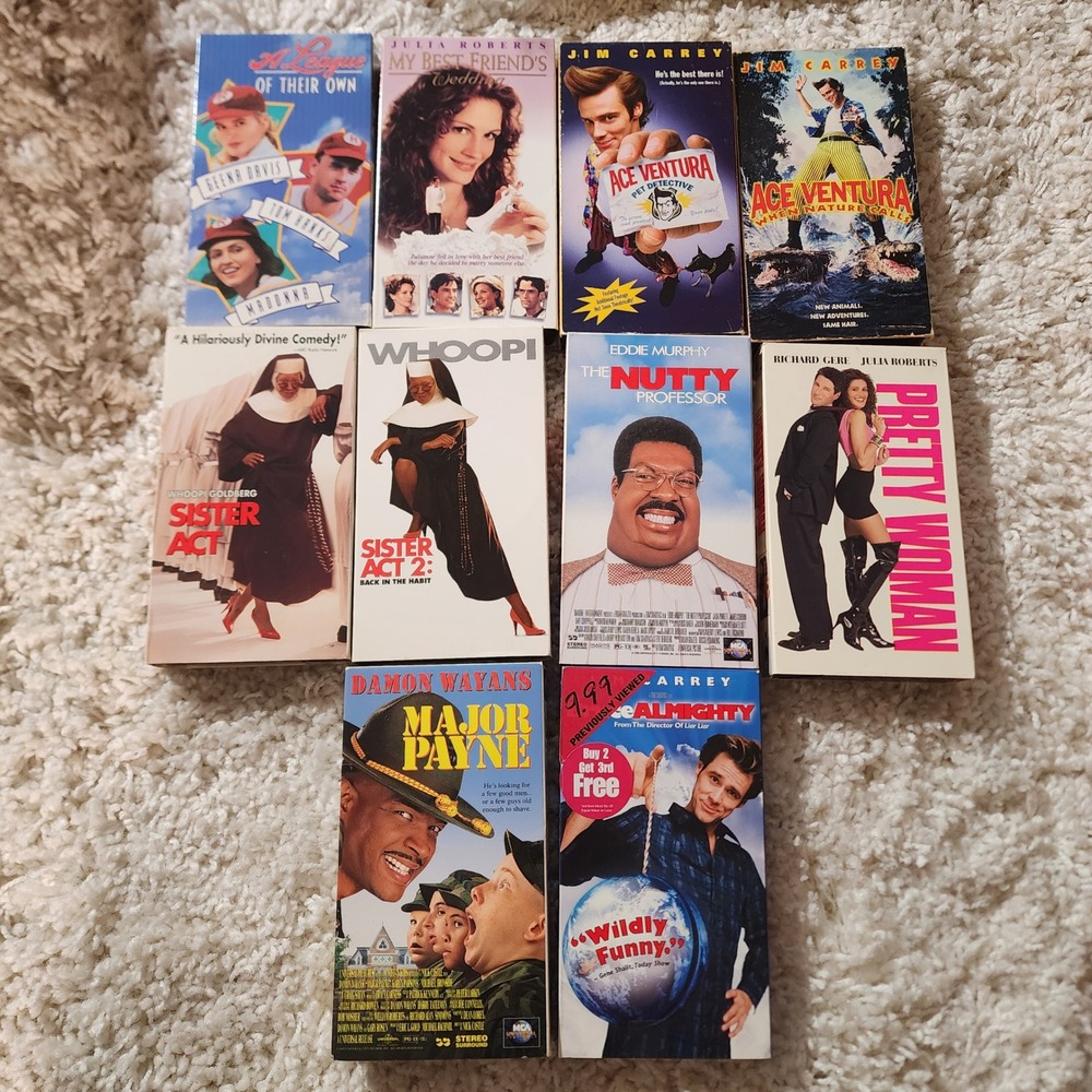 Vintage Comedy VHS Movies Lot - Ace Ventura, Sister Act, Pretty‎ Woman +